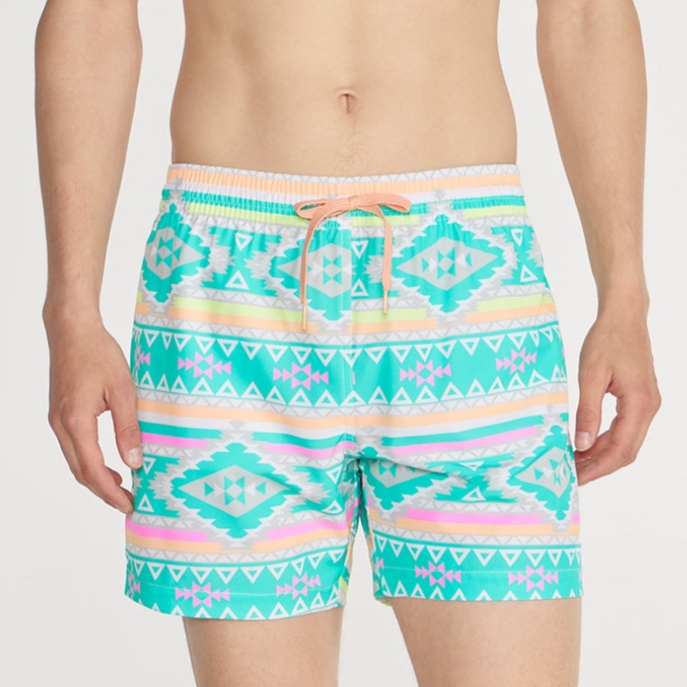 Chubbies Pink and Green Swim Trunks Vibrant Design